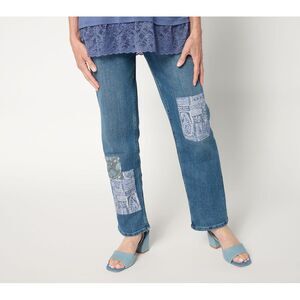 Maya J Women's Pants Sz 6 Indigo Patchwork Ankle Jeans Blue A700713
